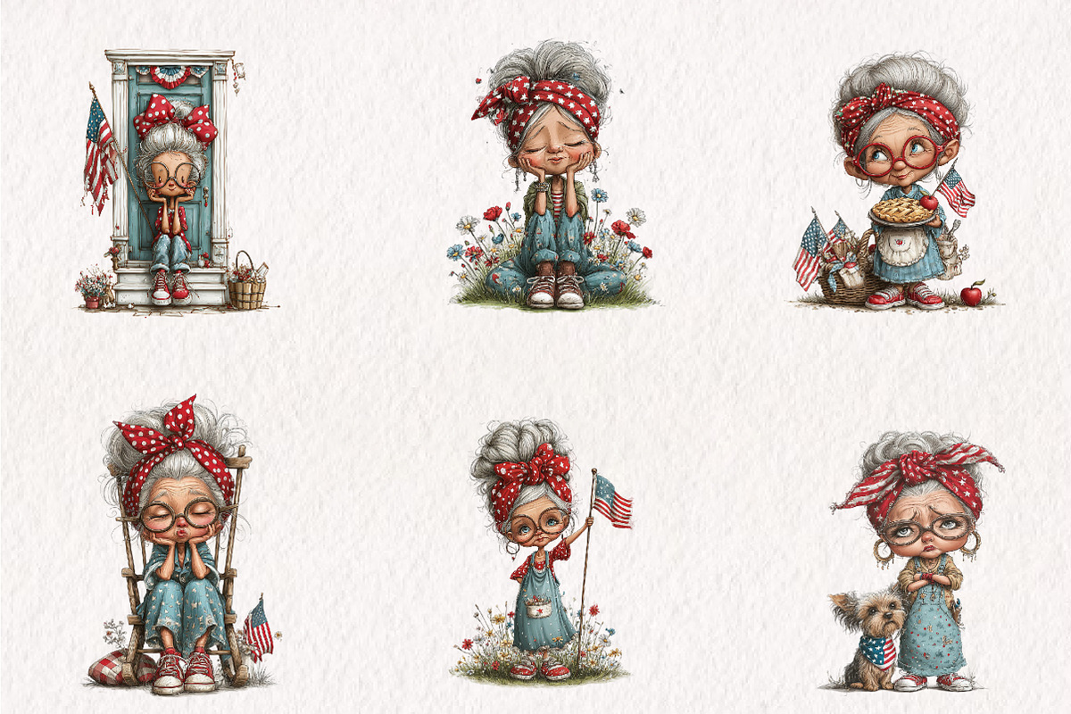 Whimsical Patriotic Grandma Clipart, an Animal Illustration by CreationArt (Photo 3 of 7)