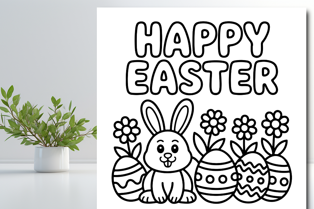 Happy Easter Bunny Coloring Book, an Animal Illustration by Design Zone (Photo 2 of 5)