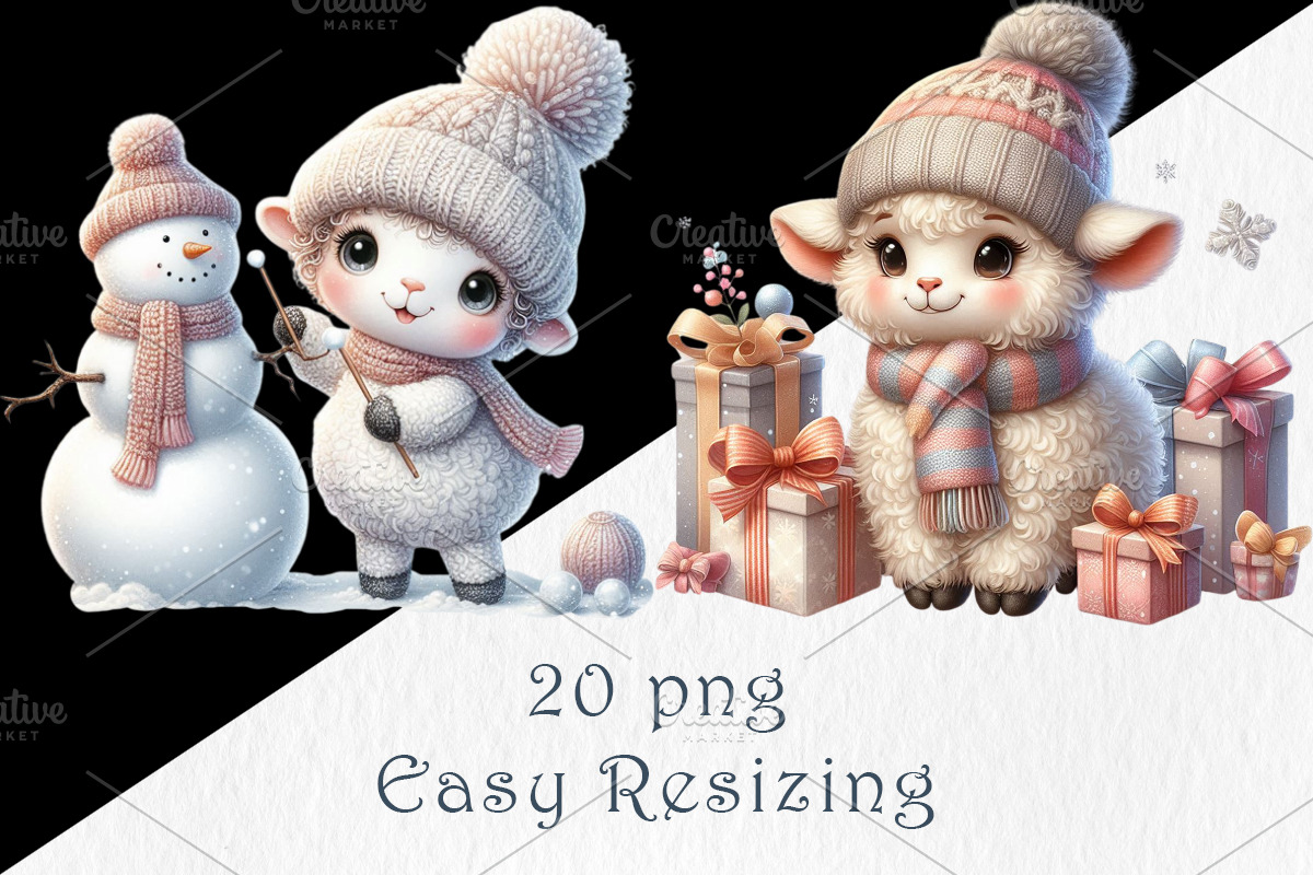 Cute Christmas Sheep Clipart, a Seasonal Illustration by GalaDesign03 (Photo 4 of 6)