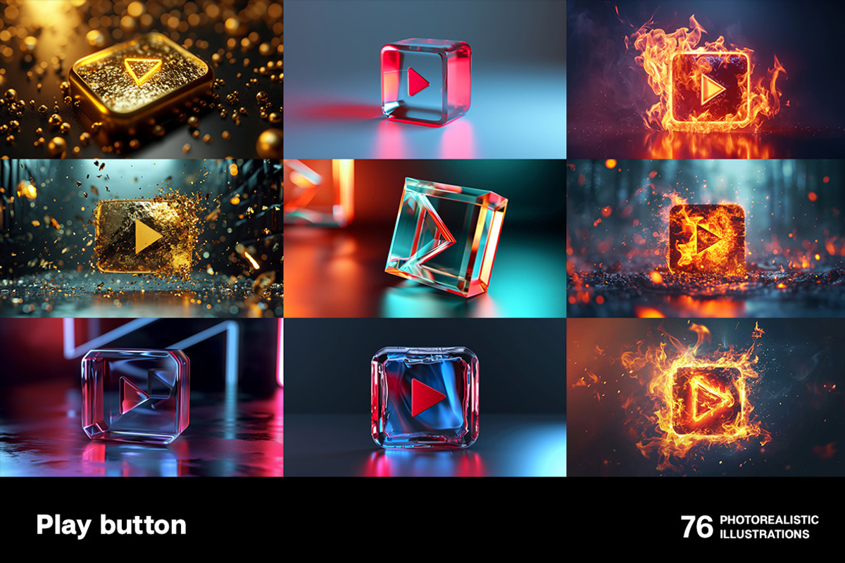 Play buttons. 76 images, a Background Graphic by Handmadefont (Photo 8 of 15)