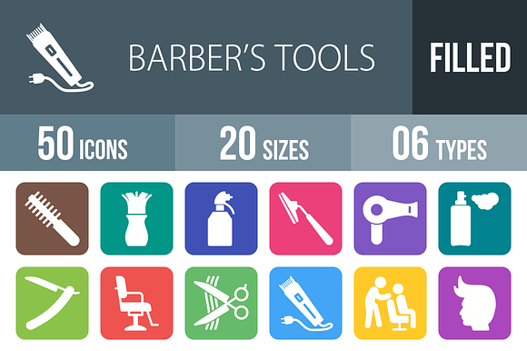 50 Barber’S Tools Flat Round Corner