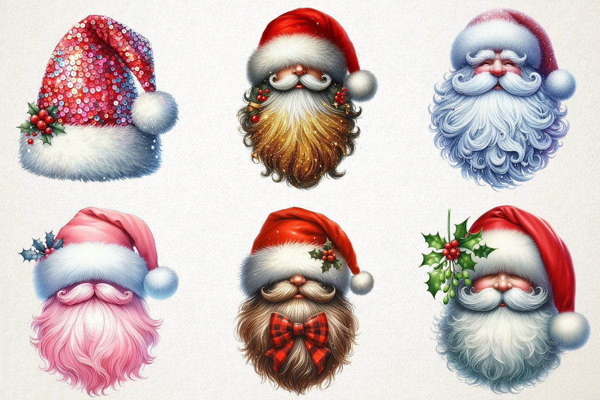 Santa Hat & Beards Clipart Pack, an Illustration by RobertsArt (Photo 4 of 7)
