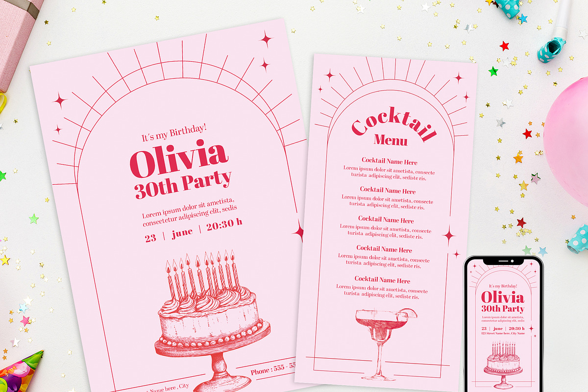 Birthday Invitation + Menu, a Design Template by McLittle Stock (Photo 1 of 4)