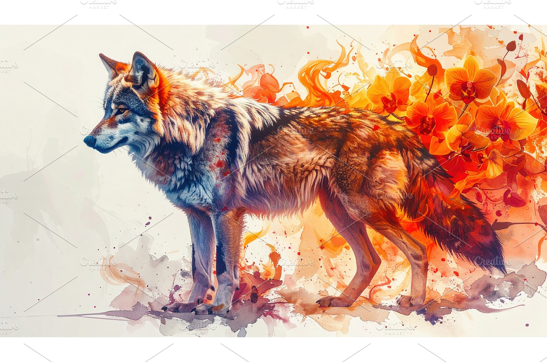 Wolf standing with fiery orange, an Animal Photo by Igor Tichonow