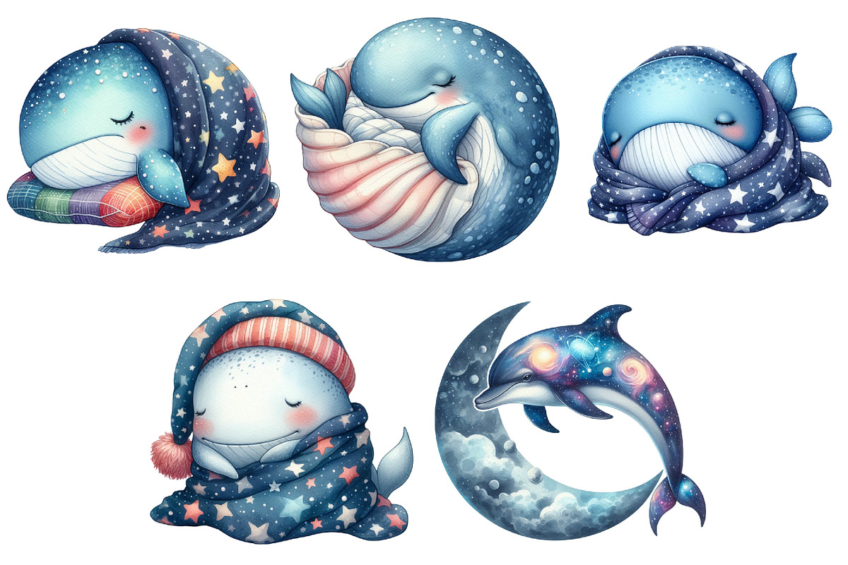Cute Whale and Dolphin Clipart, an Illustration by Pixels.Craft (Photo 8 of 9)