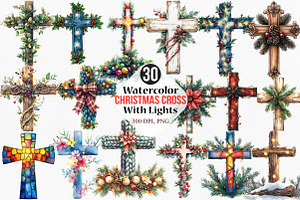 Christmas Cross With Lights Clipart, an Illustration by Canvas Craft