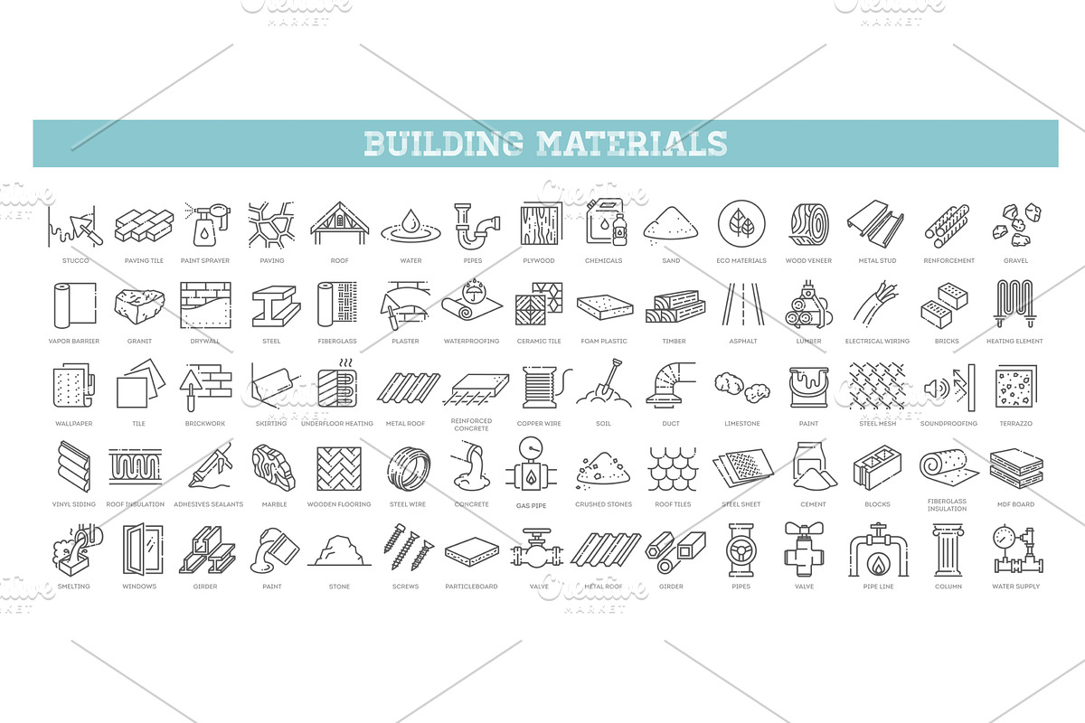 Building materials icons, an Illustration by Tettygreen