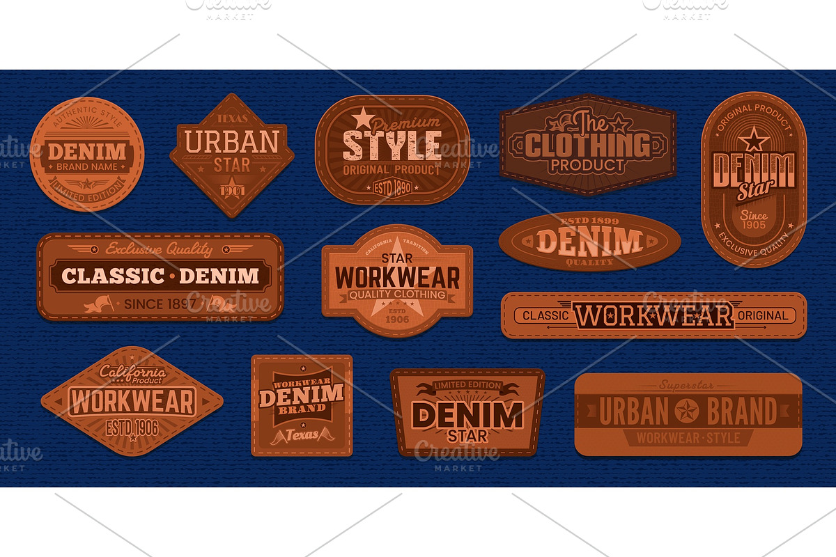 Denim jeans brown leather patches, a Decorative Illustration by Seavector Studio (Photo 2 of 3)