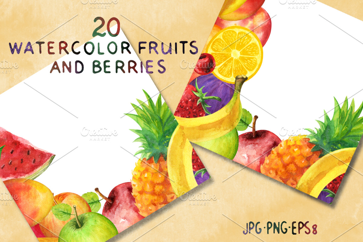 Watercolor set fruits and berries, a Food Illustration by Color_Brush (Photo 12 of 12)