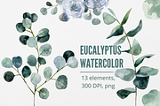 Eucalyptus watercolor clipart, an Illustration by Artcard Watercolor (Thumbnail 1 of 9)
