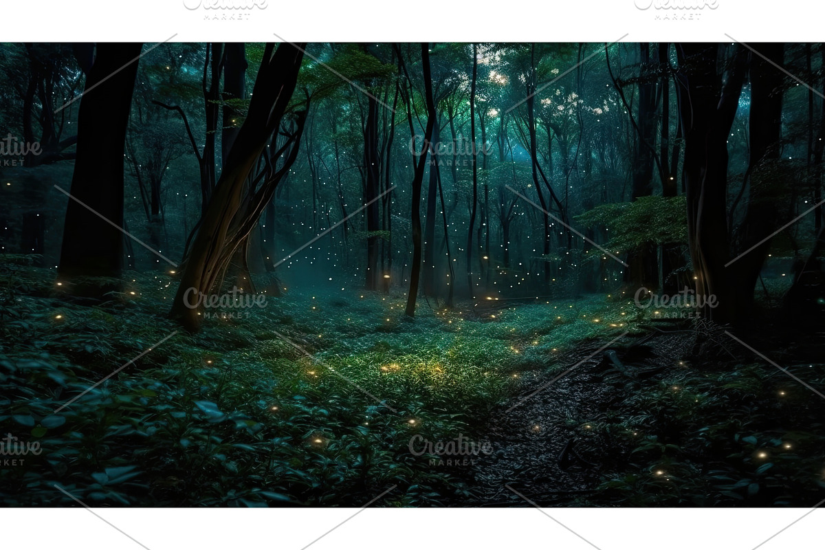 fireflies in night forest, an Object Illustration by Neirfy