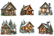 Winter Christmas Cabin Clipart, an Illustration by DreamArtGraphic (Thumbnail 2 of 4)