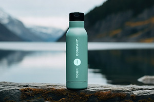 Lakeside Water Bottle PSD Mockup