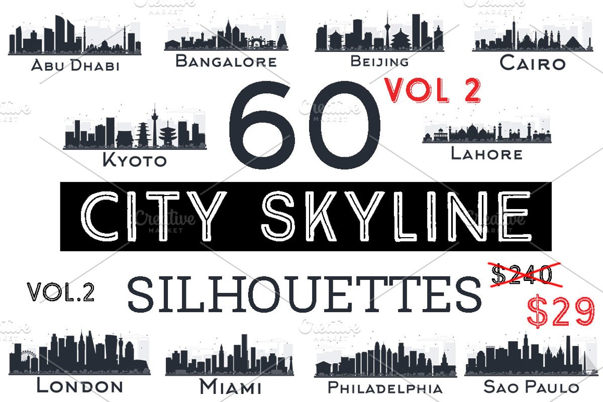 60 City Skyline Silhouettes Set 2, an Illustration by Booblgum (Photo 1 of 9)