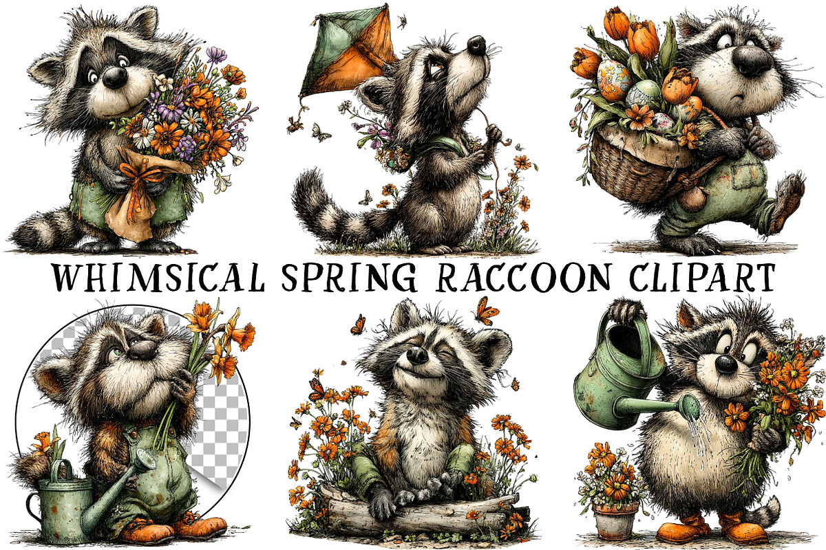 Whimsical Spring Raccoon Clipart, an Illustration by OK Design (Photo 2 of 6)
