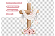 Cross And Flowers Watercolor Clipart, an Illustration by TatiMockup (Thumbnail 3 of 3)