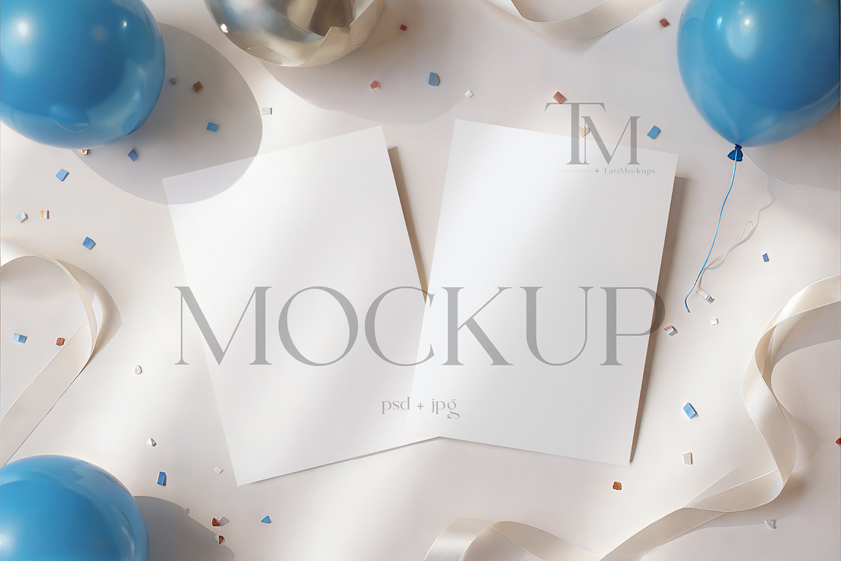 Blue Kids Invite Mockup, 5x7 Card, a Mockup by TatiMockup (Photo 1 of 4)