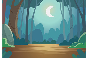 Moon landscape. forest outdoor, an Illustration by Onyx