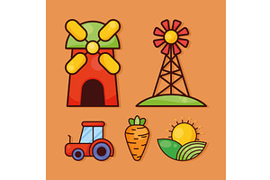 five farm agriculture icons, an Object Illustration by studiogstock