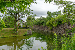 Stone moat and trees around Matsumoto Castle in Japan, a Nature Photo by GoodGoods