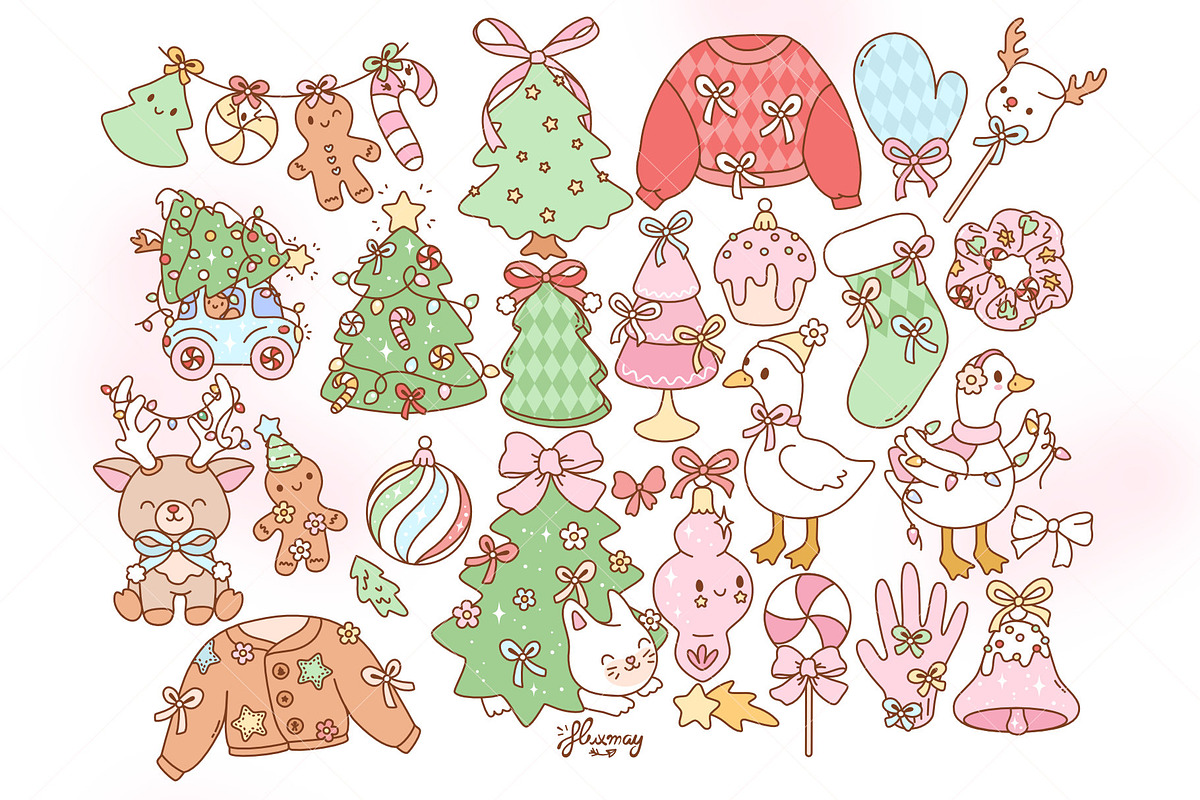 Preppy Coquette Christmas Bundle, a Seasonal Illustration by Huxmay (Photo 5 of 7)