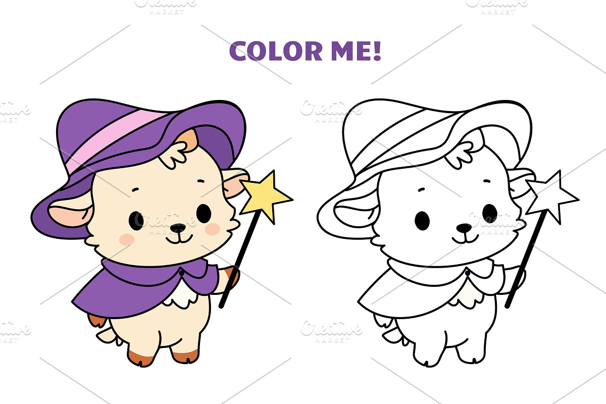 Funny kawaii sheep or goat coloring, an Animal Illustration by Valerie Bodnar