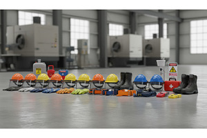Assortment of safety gear including, an Industrial Photo by Igor Tichonow