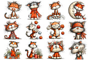 Whimsical Cat Clipart, an Illustration by Design Market (Thumbnail 3 of 5)