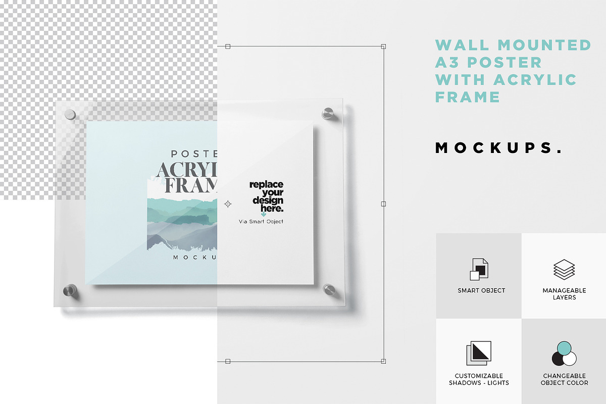 Wall Mounted Acrylic Frame Mockups, a Product Mockup by GfxFoundry (Photo 3 of 6)