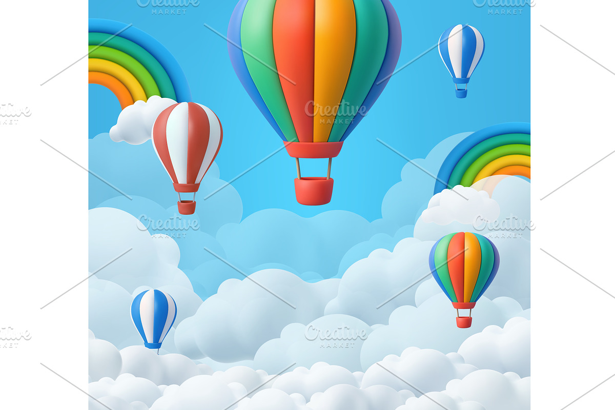 3D Hot Air Balloons and Rainbows, a Texture Illustration by ModVector