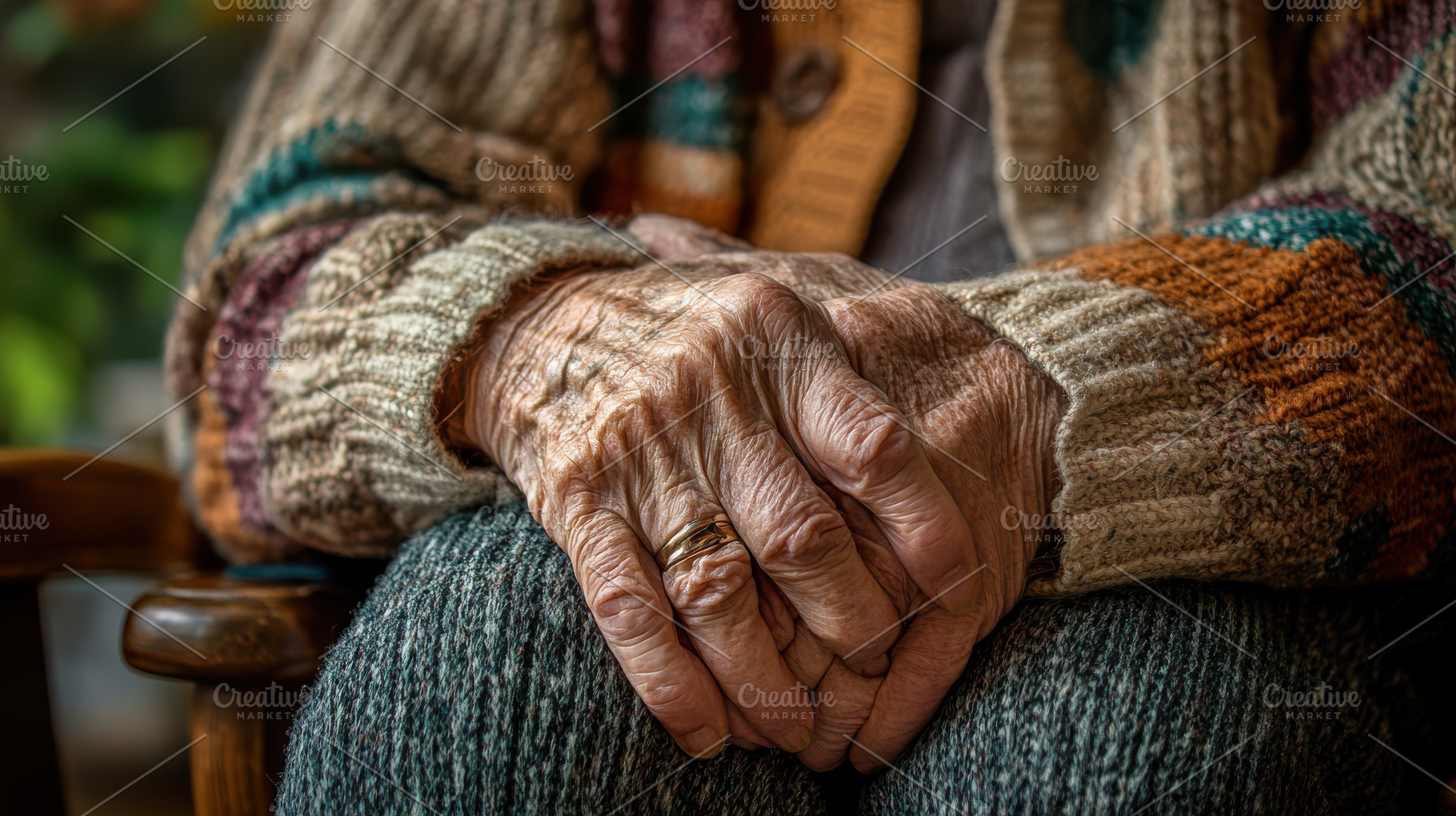 Elderly hands clasped, resting gentl, a Background Photo by Pixeness Studio