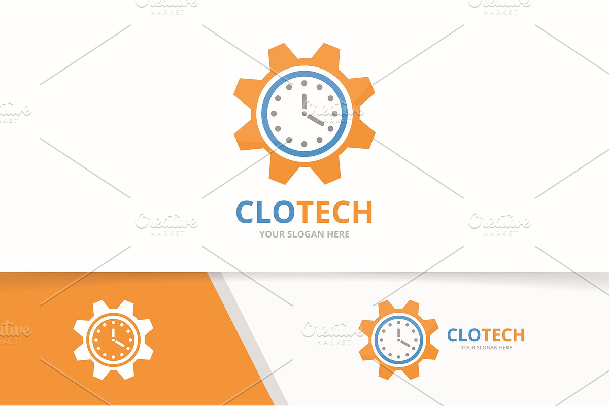 Vector clock and gear logo, a Branding \u0026 Logo Template by GraphiShop, image size:1200x800