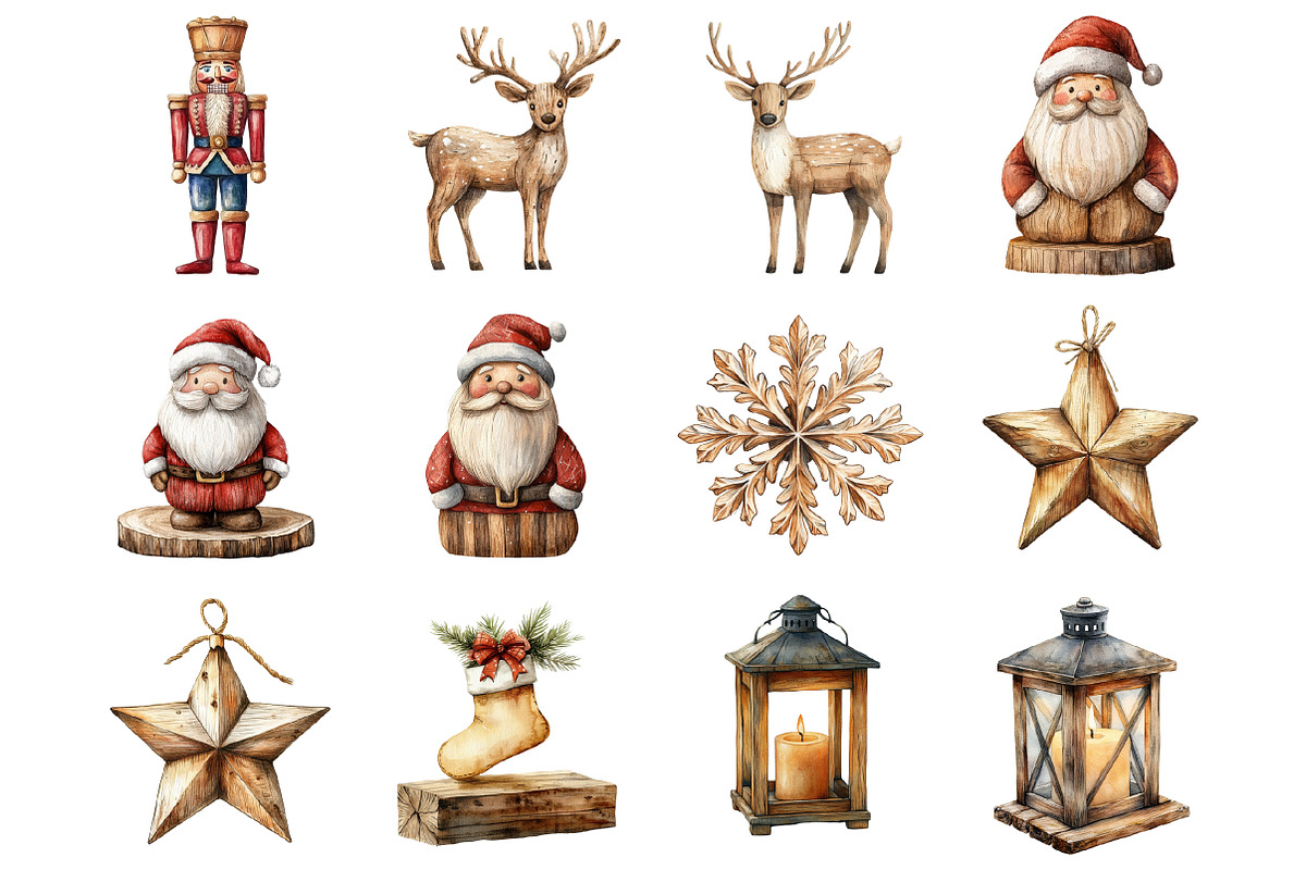 Rustic Wooden Christmas Clipart, a Graphic by CitraGraphics (Photo 4 of 4)