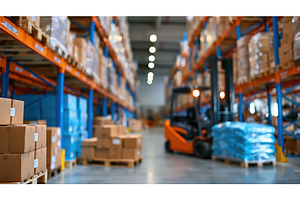 blurred warehouse with shelves