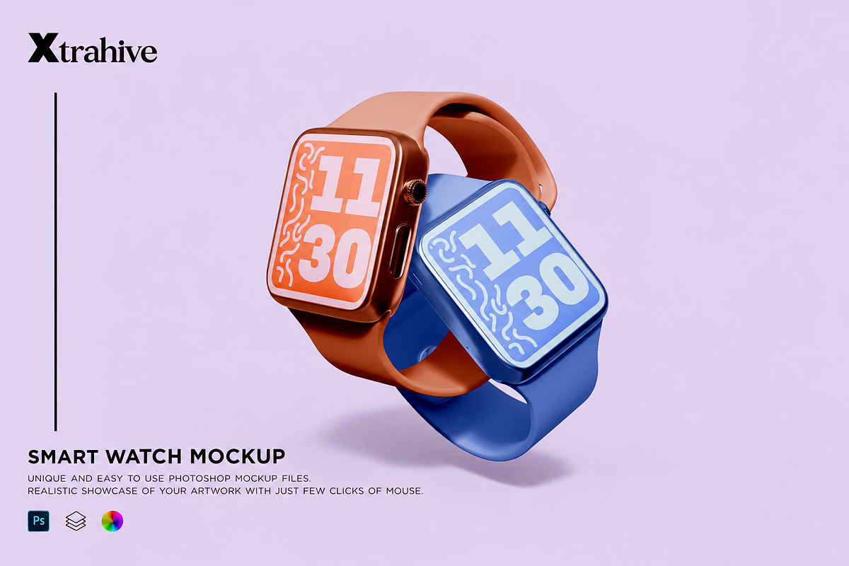 Dual Smartwatch Mockup, a Wearable Device Mockup by Xtrahive (Photo 1 of 2)