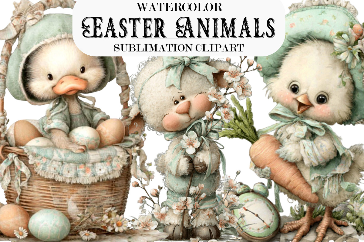 Whimsical Easter Animals Clipart PNG, an Illustration by Designking (Photo 1 of 5)