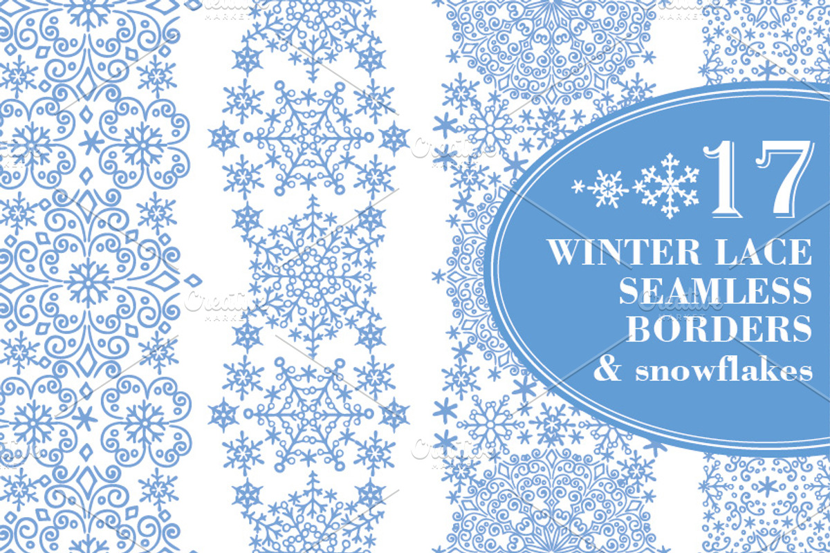 Snowflakes seamless lace borders 01, a Pattern Graphic by Tatianakost49 (Photo 1 of 6)