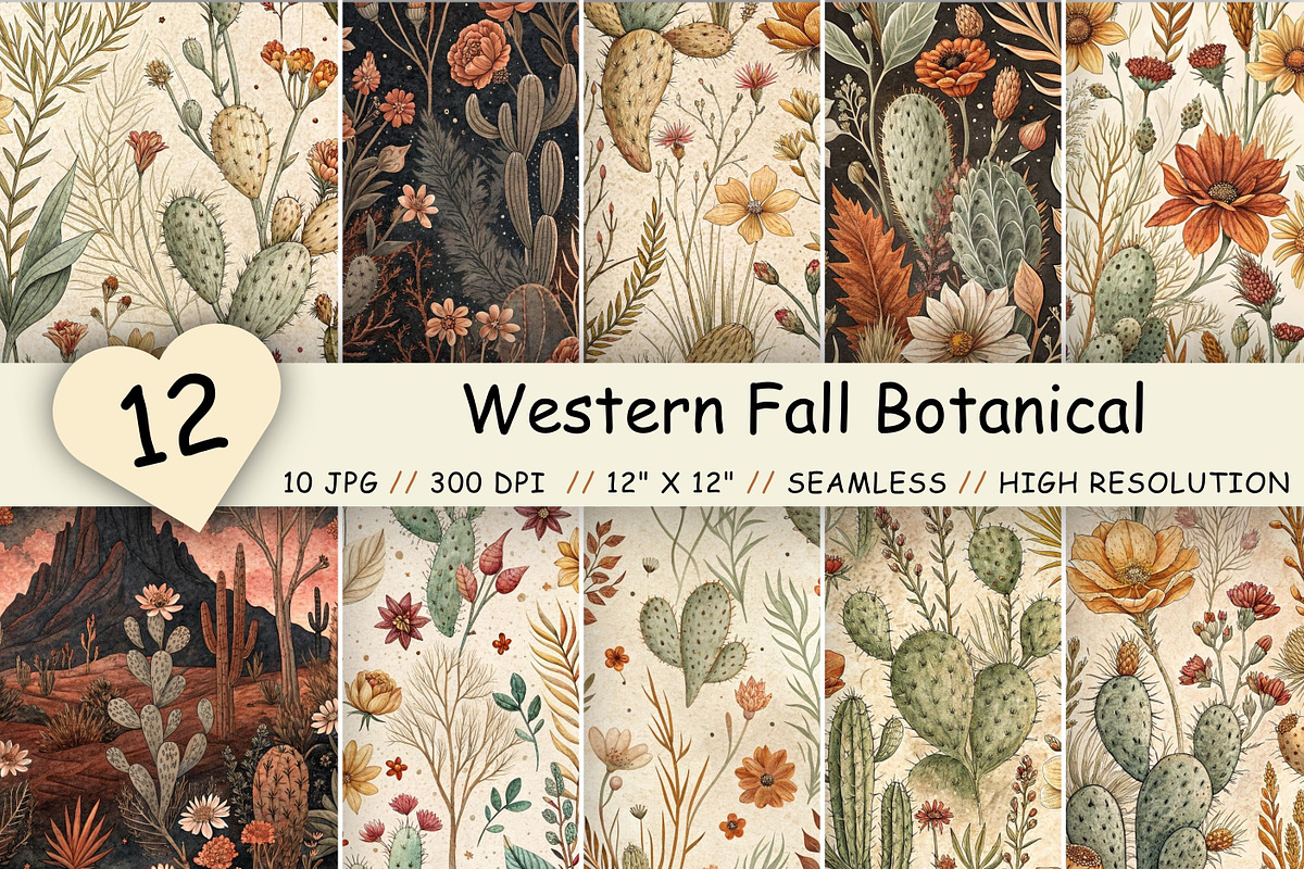 Western Fall Botanical Digital Paper, a Pattern Graphic by FloridPrintables (Photo 1 of 9)