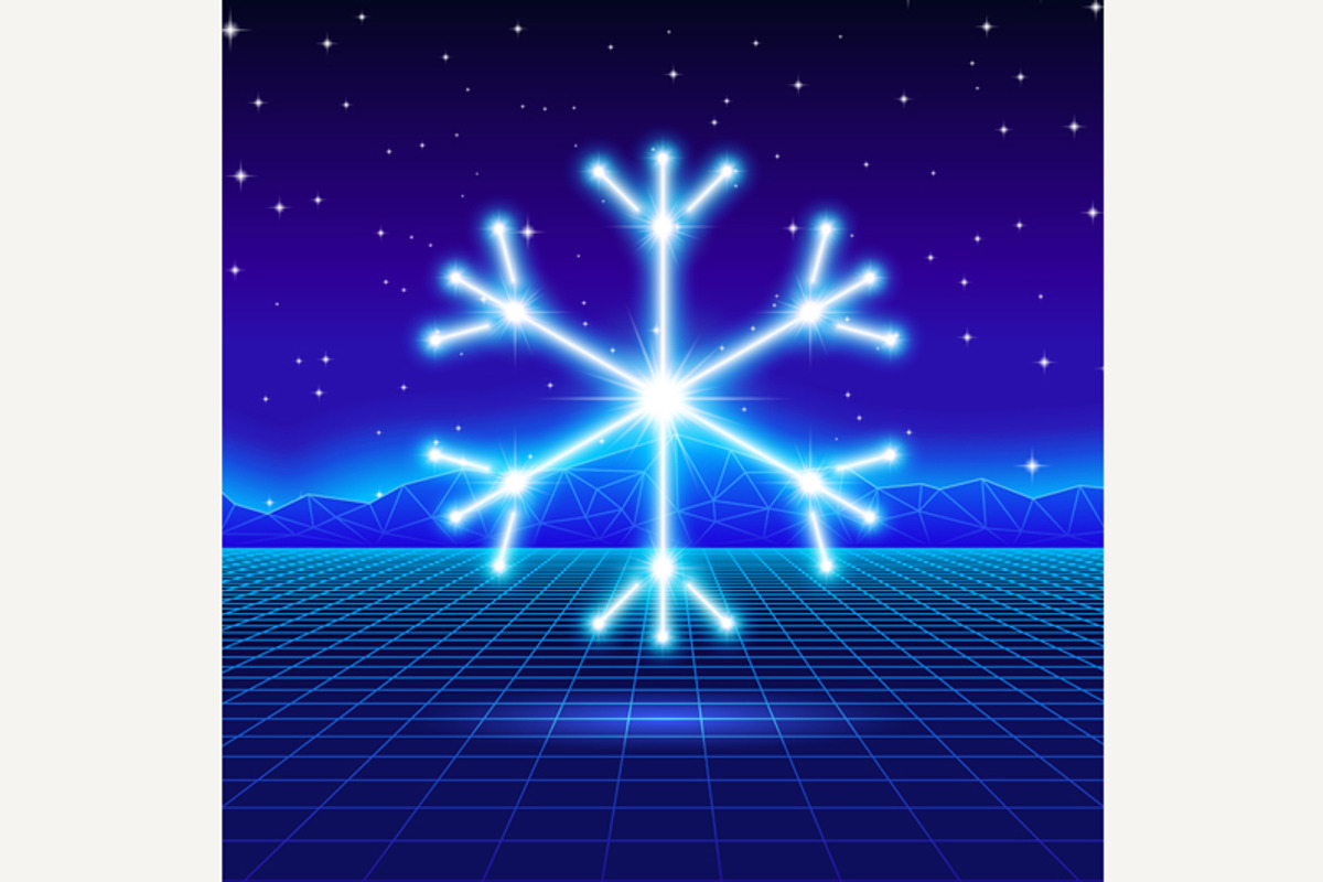 Christmas card with neon snowflake, a Background Graphic by Swillklitch