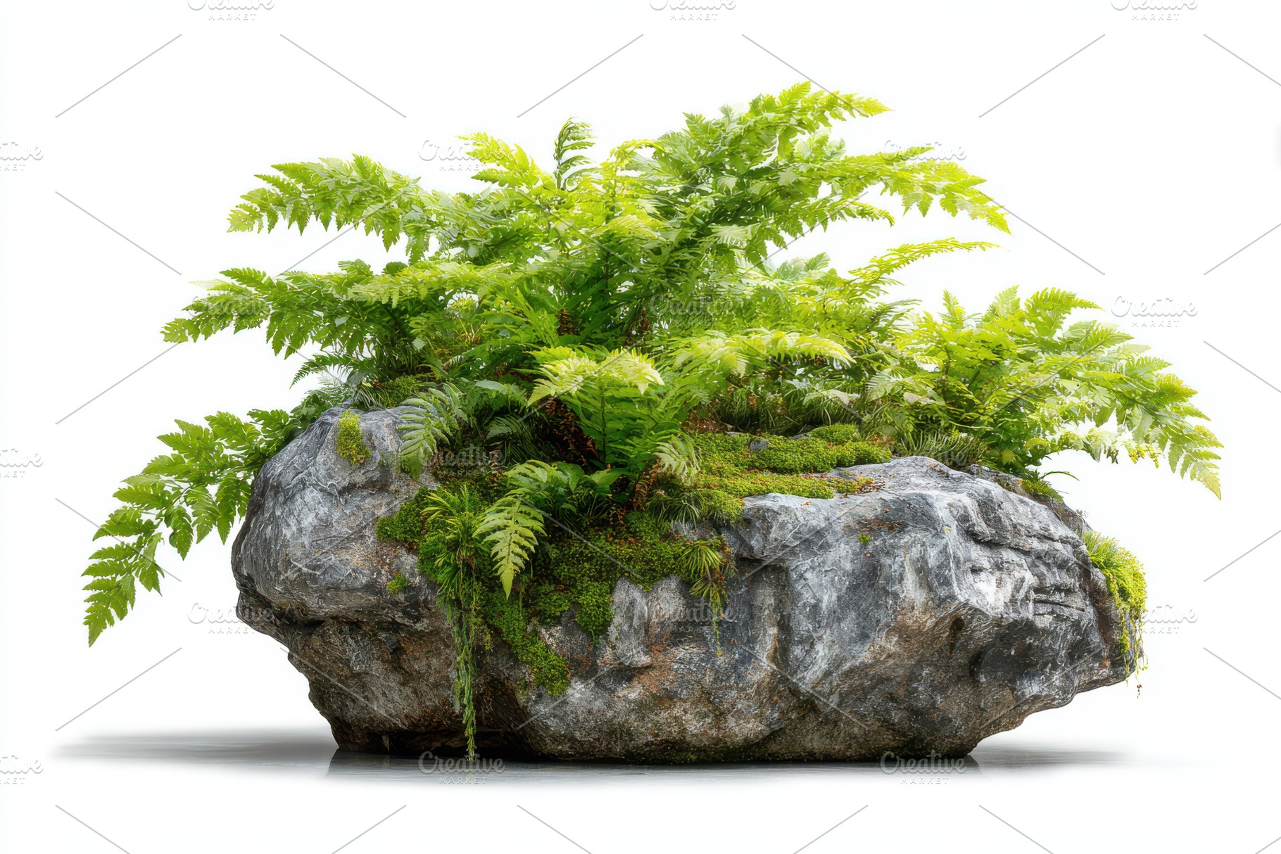 Lush Ferns Growing on a Grey Rock Is, a Photo by Pixeness Studio