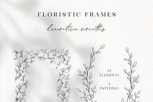 Line Drawn Floral Wreaths, Sprigs