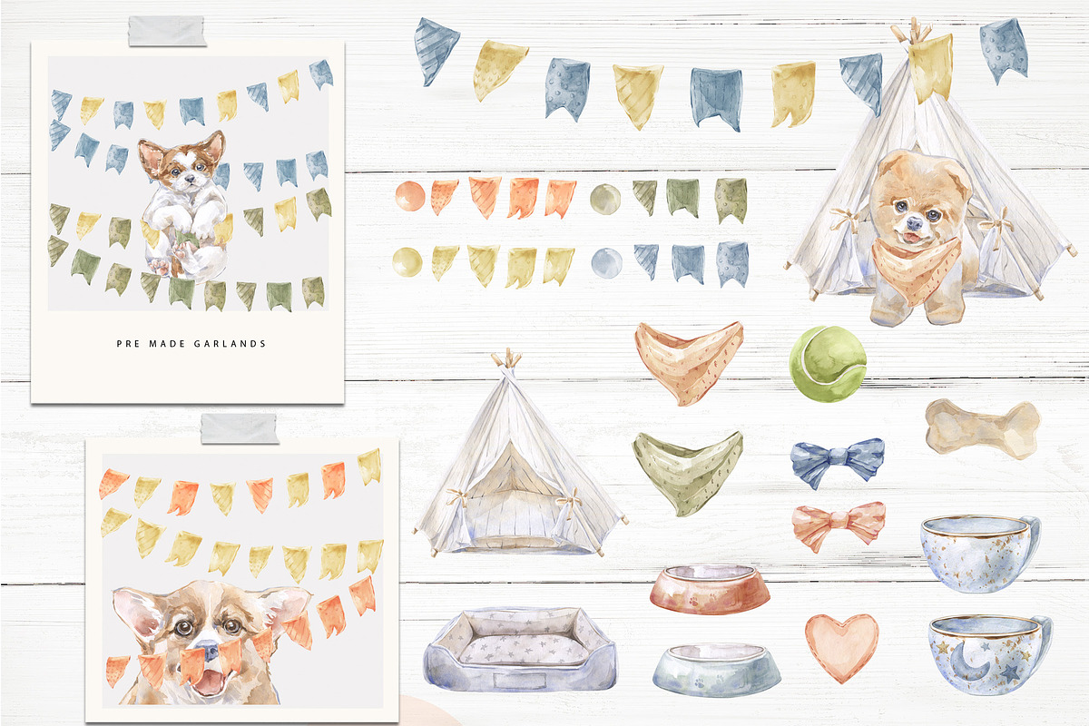 Puppy Dream Baby Watercolor Clipart, an Animal Illustration by Cat In Colour (Photo 7 of 9)