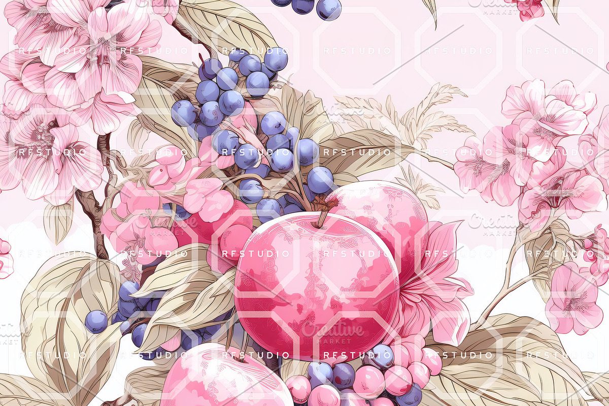 CHINOISERIE FRUITS Seamless Patterns, a Texture Illustration by RefinedFantasyStudio (Photo 9 of 9)