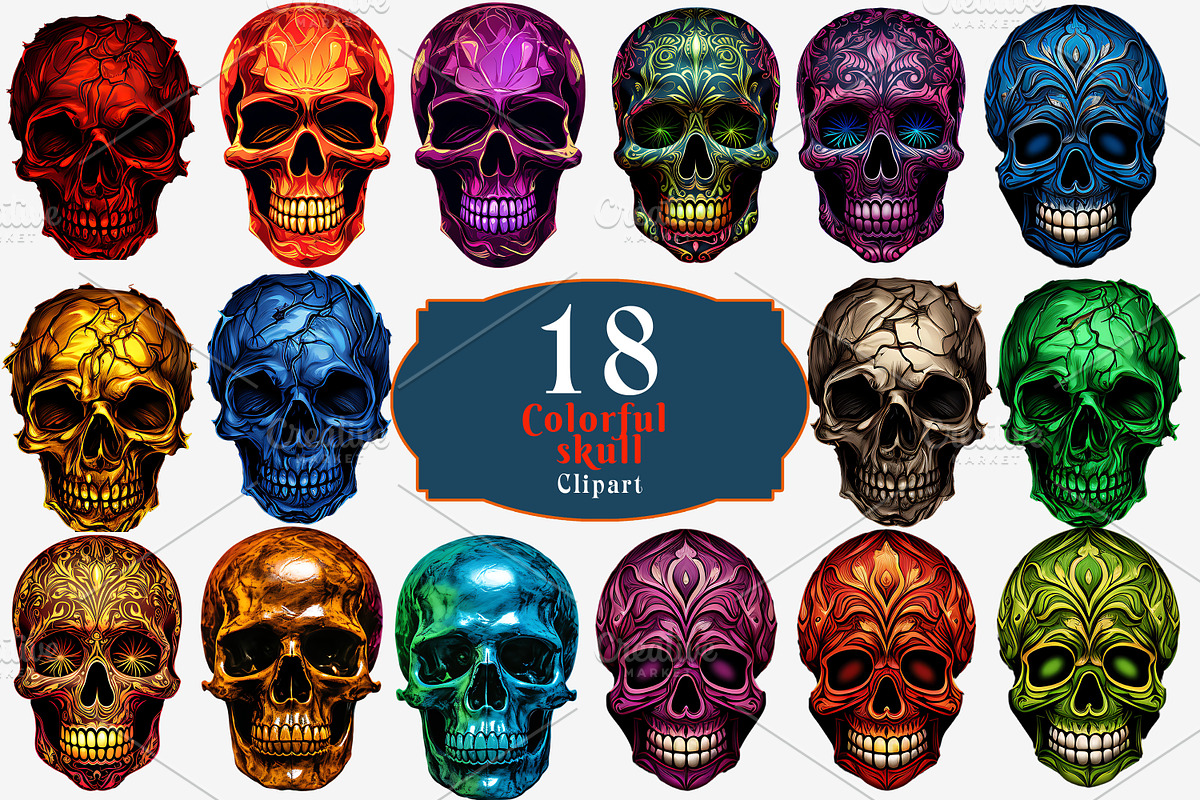 Realistic colorful skull clipart, an Object Graphic by Shahjahangdb1