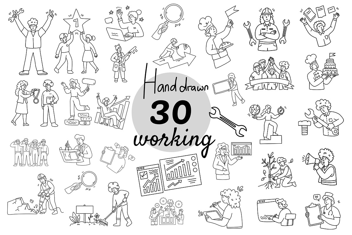 work people hand drawn set, a Person Illustration by foxndeer (Photo 1 of 4)