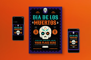 Flat Dia De Los Muertos Flyer Set