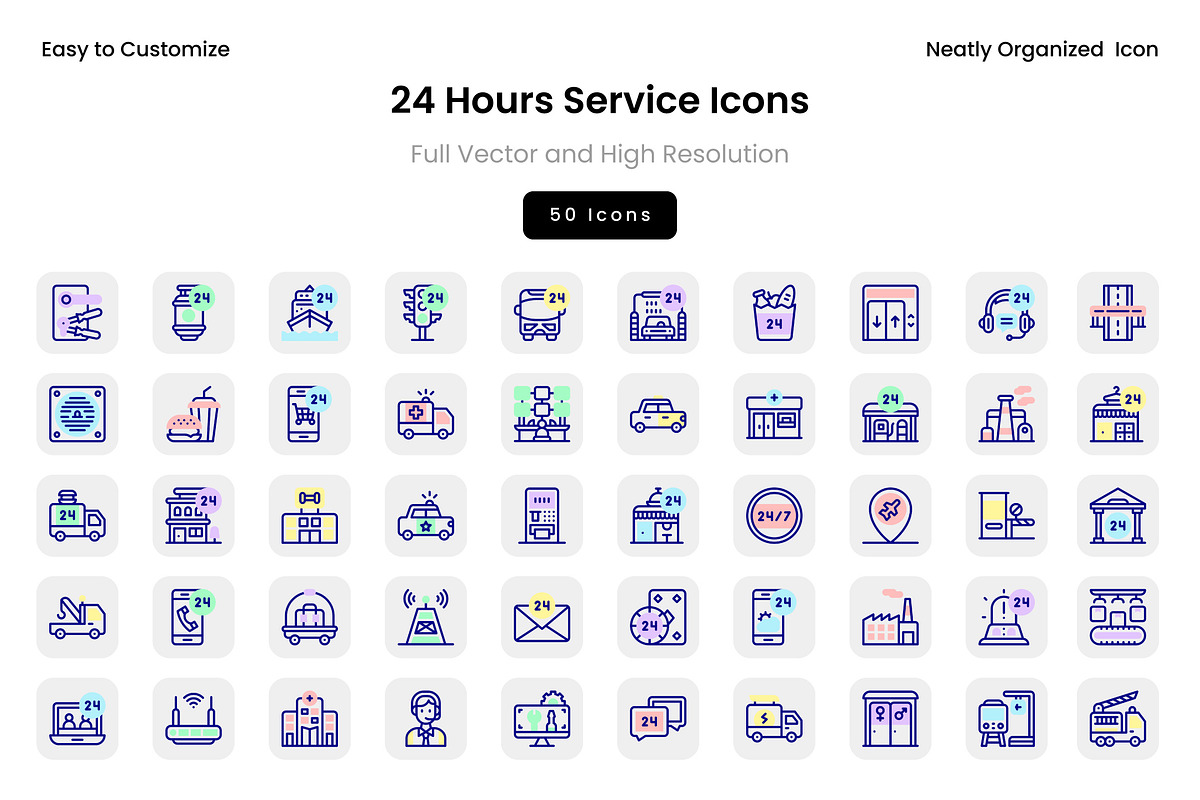 24 Hours Service Icons, a Solid Icon by Wencory (Photo 1 of 2)