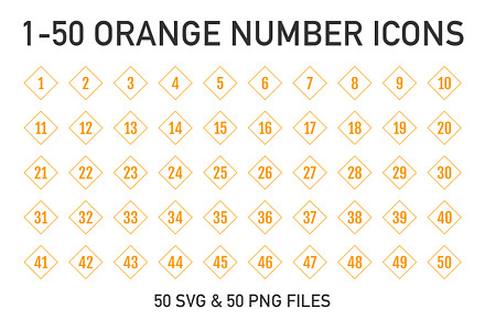 1-50 Orange Outline Cube Numbers