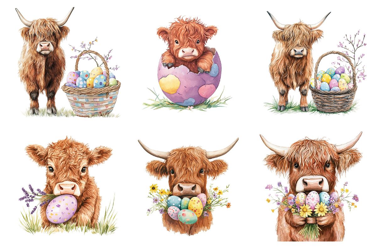 Easter Highland Cow Clipart PNG, an Illustration by SinaCreation (Photo 2 of 5)