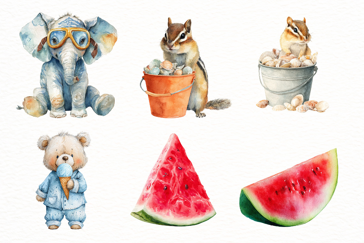 Watercolor Summer Animal Clipart, an Illustration by Designworld (Photo 5 of 6)